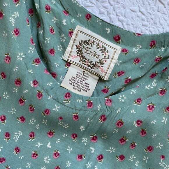 Vintage Floral Pattern Green Dress - Picture 3 of 4